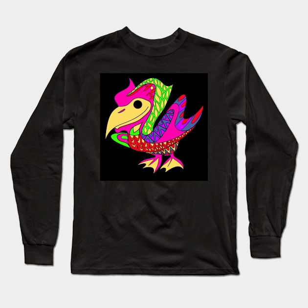 cute pelican ecopop kawaii floral summer art Long Sleeve T-Shirt by jorge_lebeau